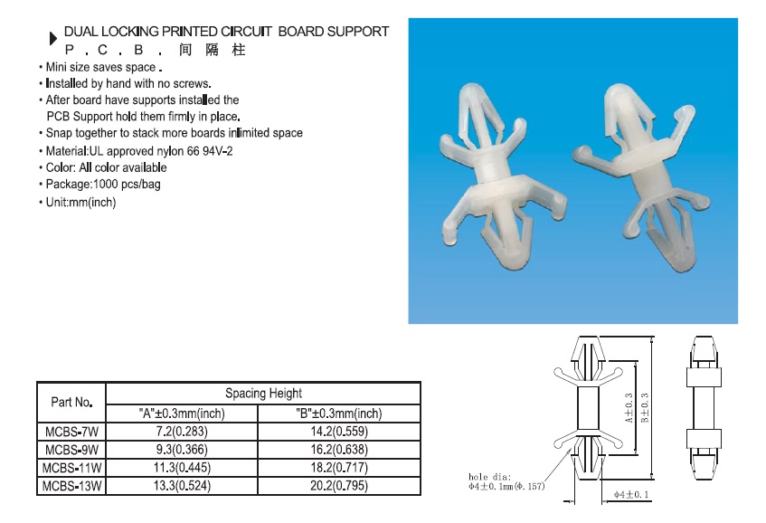 DUAL LOCKING PRINTED CIRCUIT BOARD SUPPORT P. C. B. DUAL LOCKING PRINTED CIRCUIT BOARD SUPPORT P. C. B.